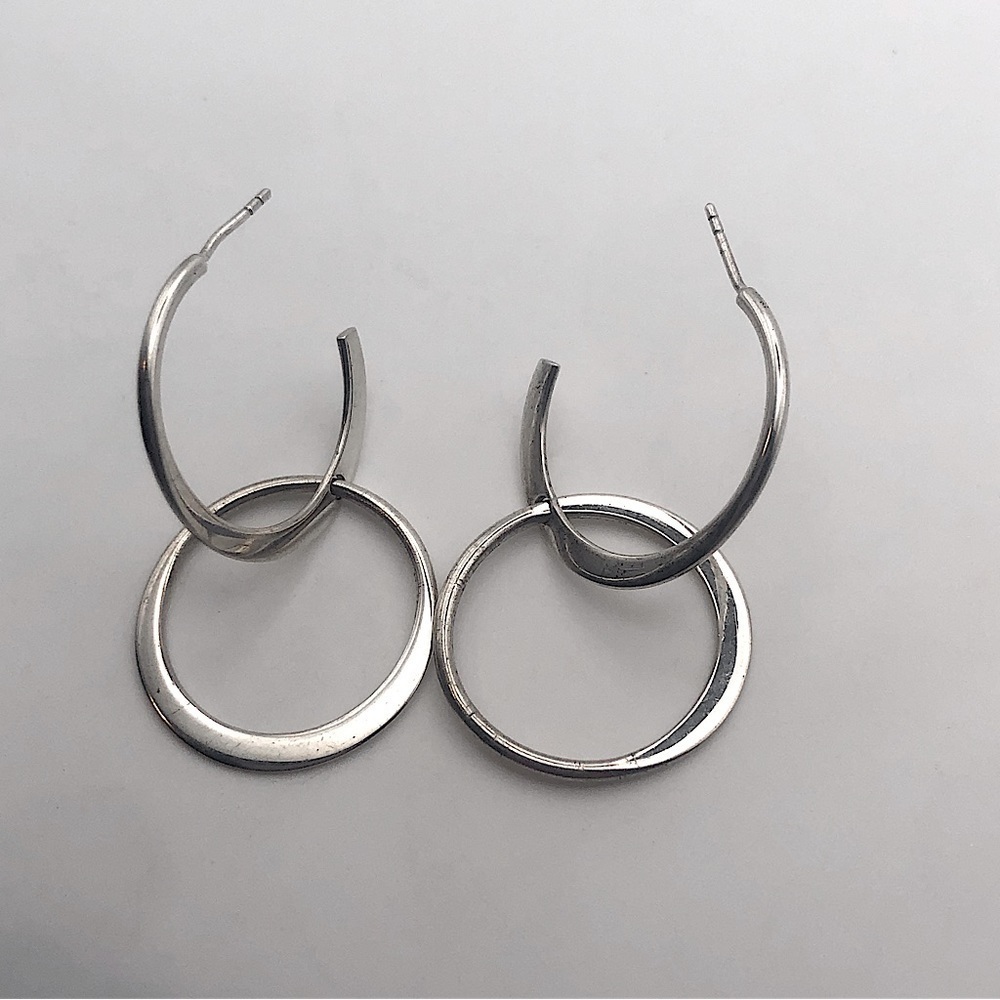 𝅺vtg Metalsmiths Sterling Silver Double Hoop Stud Earrings 1.5”